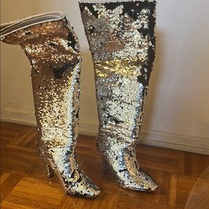 H&M Silver Sequin Over the Knee Boots